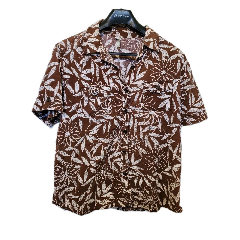Vintage Y2K White Stag Brown White Hawaiian Aloha Shirt Cotton Vacation Size XL